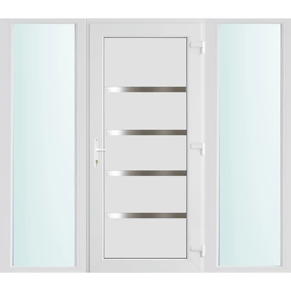 Műanyag bejárati ajtó 200x210 jobbos Norfolk tömör 2 rétegű üveggel és hőszigetelt panellel 5 kamrás fehér