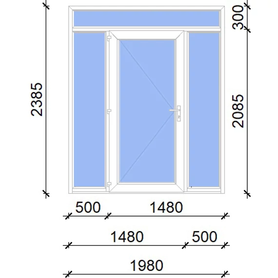 Műanyag bejárati ajtó 200x240 balos Baltimore üveges 2 rétegű üveggel, 5 kamrás fehér
