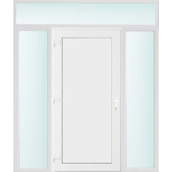 Műanyag bejárati ajtó 200x240 balos Delaware tömör 2 rétegű üveggel és hőszigetelt panellel 5 kamrás fehér