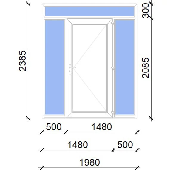 Műanyag bejárati ajtó 200x240 jobbos Delaware tömör 2 rétegű üveggel, 5 kamrás fehér