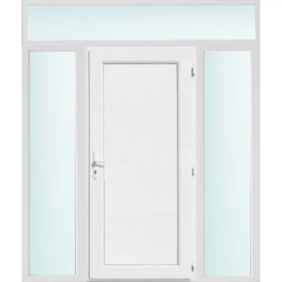 Műanyag bejárati ajtó 200x240 jobbos Delaware tömör 2 rétegű üveggel és hőszigetelt panellel 5 kamrás fehér