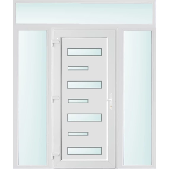 Műanyag bejárati ajtó 200x240 balos Georgia 7 üveges 2 rétegű üveggel és hőszigetelt panellel 5 kamrás fehér