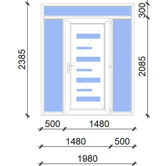 Műanyag bejárati ajtó 200x240 jobbos Georgia 7 üveges 2 rétegű üveggel, 5 kamrás fehér