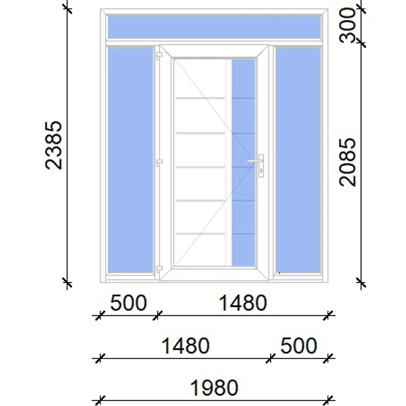 Műanyag bejárati ajtó 200x240 balos Indiana 1 üveges 2 rétegű üveggel, 5 kamrás fehér