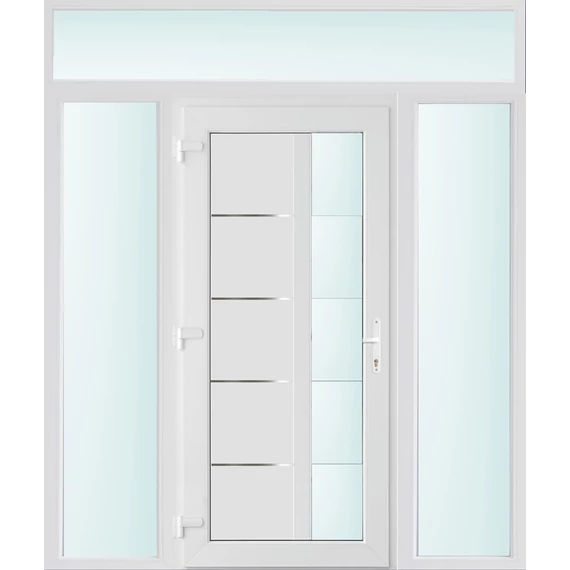 Műanyag bejárati ajtó 200x240 balos Indiana 1 üveges 2 rétegű üveggel és hőszigetelt panellel 5 kamrás fehér