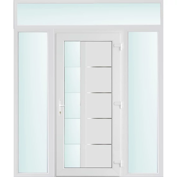 Műanyag bejárati ajtó 200x240 jobbos Indiana 1 üveges 2 rétegű üveggel és hőszigetelt panellel 5 kamrás fehér