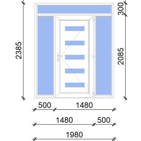 Műanyag bejárati ajtó 200x240 jobbos Jacksonville 5 üveges 2 rétegű üveggel, 5 kamrás fehér