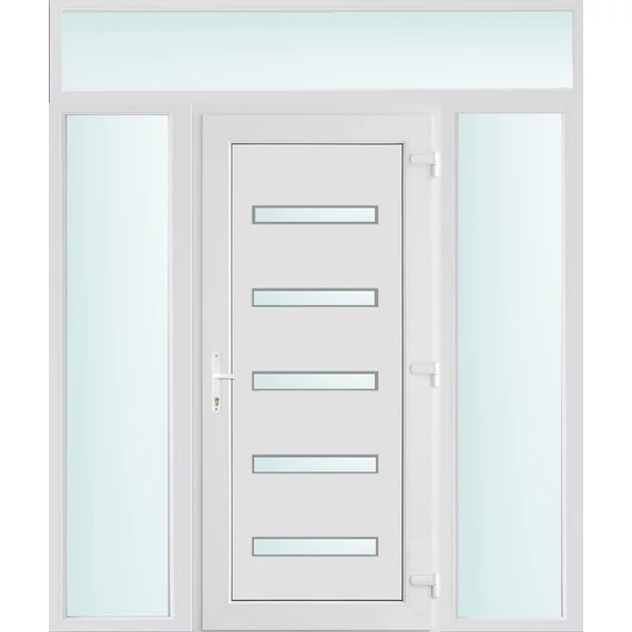 Műanyag bejárati ajtó 200x240 jobbos Jacksonville 5 üveges 2 rétegű üveggel és hőszigetelt panellel 5 kamrás fehér