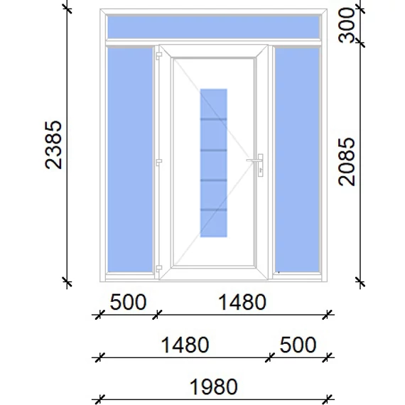 Műanyag bejárati ajtó 200x240 balos Maryland 1 üveges 2 rétegű üveggel, 5 kamrás fehér