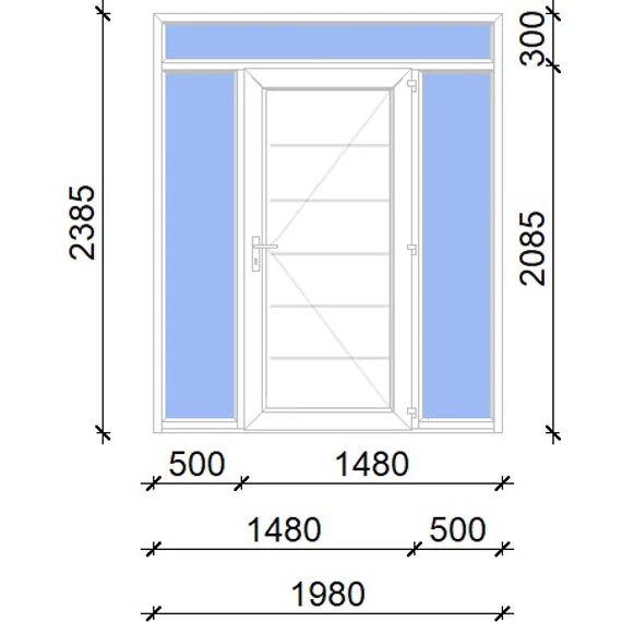 Műanyag bejárati ajtó 200x240 jobbos Norfolk tömör 2 rétegű üveggel, 5 kamrás fehér