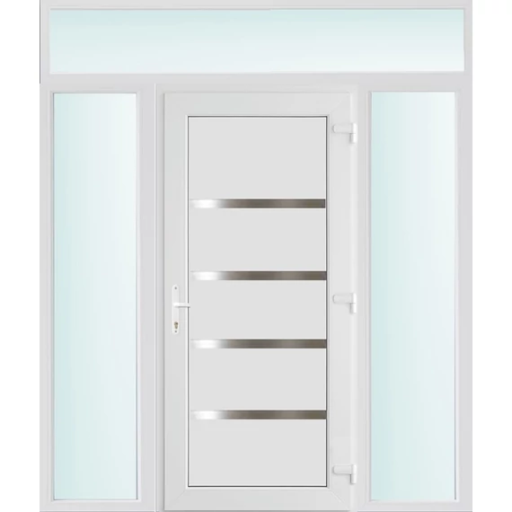 Műanyag bejárati ajtó 200x240 jobbos Norfolk tömör 2 rétegű üveggel és hőszigetelt panellel 5 kamrás fehér