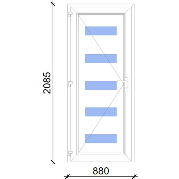 Műanyag bejárati ajtó 90x210 balos Jacksonville 5 üveges 2 rétegű üveggel, 5 kamrás fehér