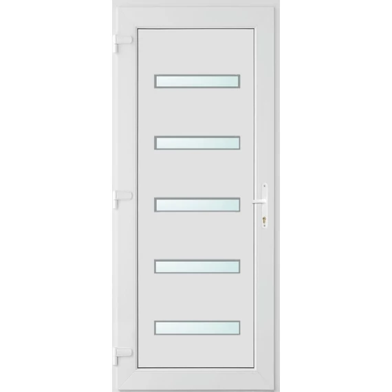 Műanyag bejárati ajtó 90x210 balos Jacksonville 5 üveges 2 rétegű üveggel és hőszigetelt panellel 5 kamrás fehér