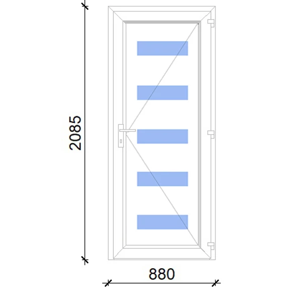 Műanyag bejárati ajtó 90x210 jobbos Jacksonville 5 üveges 2 rétegű üveggel, 5 kamrás fehér