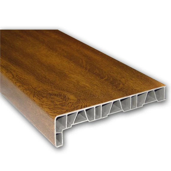 Aranytölgy fóliázott műanyag párkány 60 cm hosszú 60 cm mély vizorral együtt kamrás szerkezetű csak belső használatra ren 9.2178001-116700