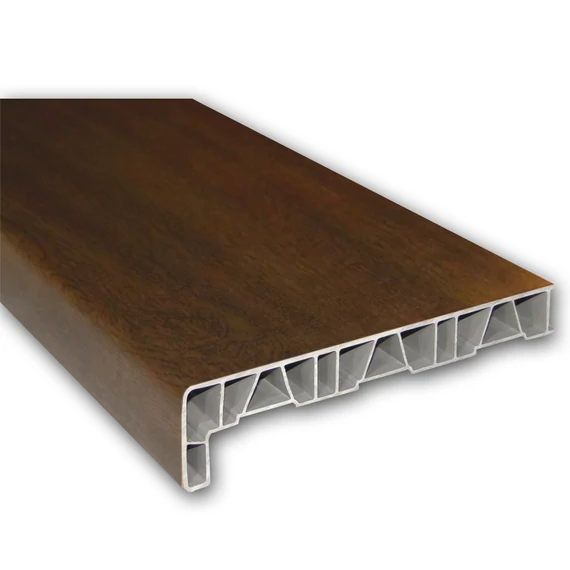 Dió fóliázott műanyag párkány 240 cm hosszú 15 cm mély vizorral együtt kamrás szerkezetű csak belső használatra ren 9.2178007-116700