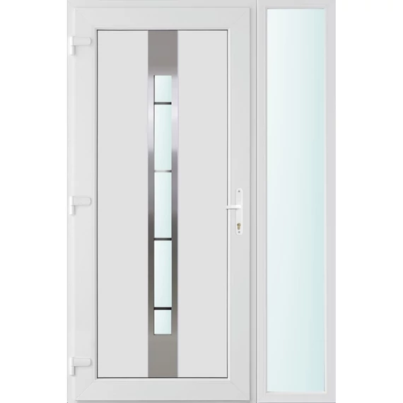 Műanyag bejárati ajtó 130x210 balos Manhattan 1 üveges 3 rétegű üveggel és hőszigetelt panellel 5 kamrás fehér