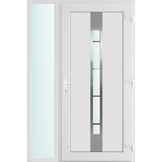 Műanyag bejárati ajtó 130x210 jobbos Manhattan 1 üveges 3 rétegű üveggel és hőszigetelt panellel 5 kamrás fehér