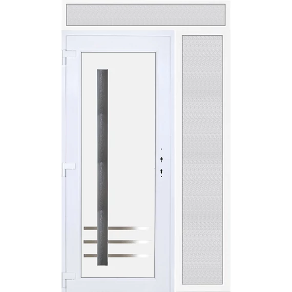 Műanyag bejárati ajtó felül+oldalvilágítóval  140x240 balos Daytona 1 üveges 5 kamrás fehér