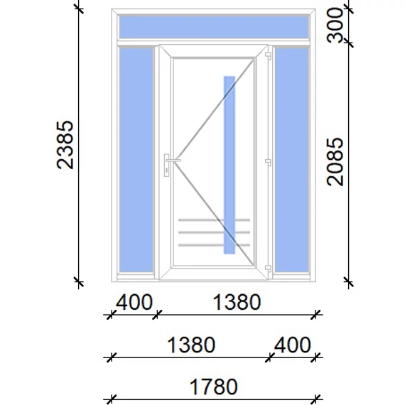 Műanyag bejárati ajtó 180x240 jobbos Daytona 1 üveges 5 kamrás fehér