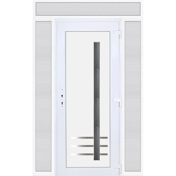 Műanyag bejárati ajtó 160x240 jobbos Daytona 1 üveges 3 rétegű üveggel extra vastag hőszigetelt panellal felül+oldalvilágítóval 5 kamrás fehér
