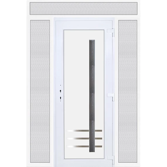 Műanyag bejárati ajtó 180x240 jobbos Daytona 1 üveges 3 rétegű üveggel extra vastag hőszigetelt panellal felül+oldalvilágítóval 5 kamrás fehér