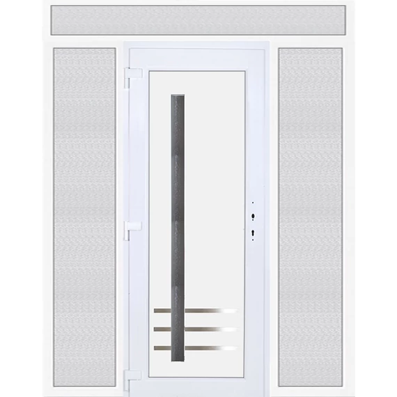 Műanyag bejárati ajtó 200x240 balos Daytona 1 üveges 3 rétegű üveggel extra vastag hőszigetelt panellal felül+oldalvilágítóval 5 kamrás fehér