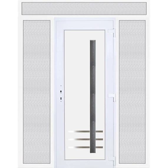Műanyag bejárati ajtó 200x240 jobbos Daytona 1 üveges 3 rétegű üveggel extra vastag hőszigetelt panellal felül+oldalvilágítóval 5 kamrás fehér