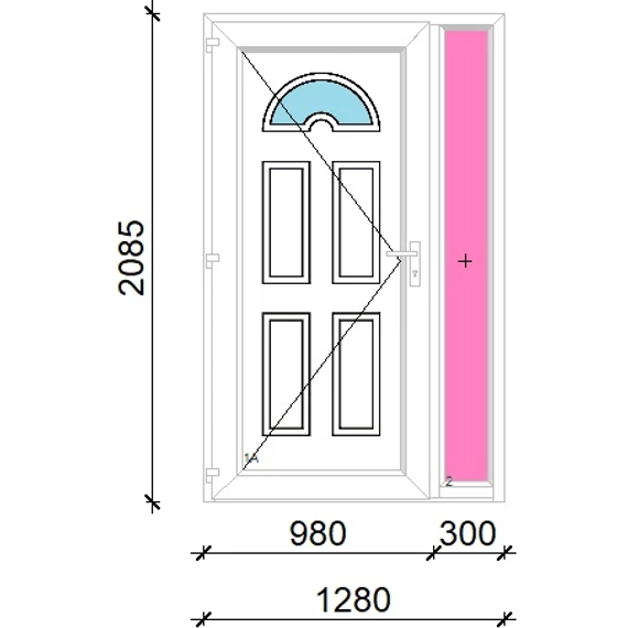 Műanyag bejárati ajtó 130x240 balos Miami 1 üveges felül+oldalvilágítóval 5 kamrás fehér