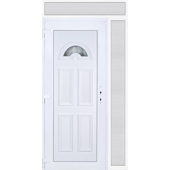 Műanyag bejárati ajtó 130x240 balos Miami 1 üveges felül+oldalvilágítóval 5 kamrás fehér