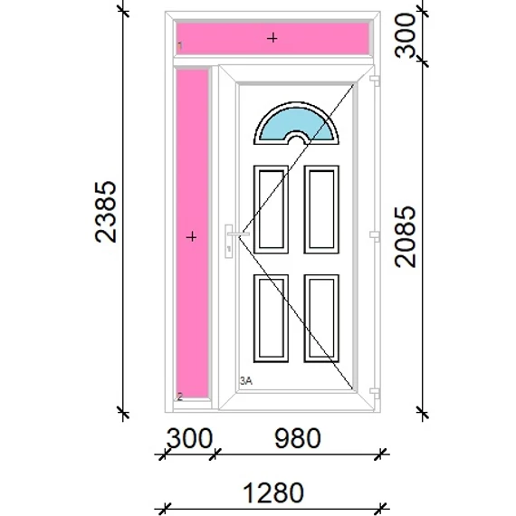 Műanyag bejárati ajtó 130x240 jobbos Miami 1 üveges felül+oldalvilágítóval 5 kamrás fehér