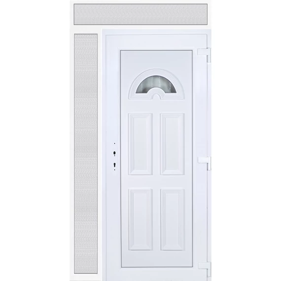 Műanyag bejárati ajtó 130x240 jobbos Miami 1 üveges felül+oldalvilágítóval 5 kamrás fehér