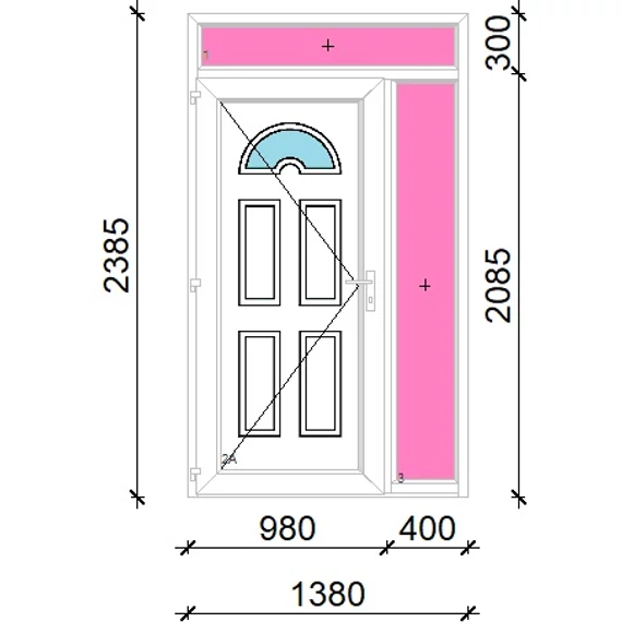 Műanyag bejárati ajtó 140x240 balos Miami 1 üveges felül+oldalvilágítóval 5 kamrás fehér