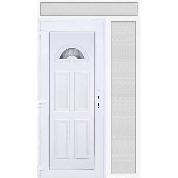 Műanyag bejárati ajtó 140x240 balos Miami 1 üveges felül+oldalvilágítóval 5 kamrás fehér