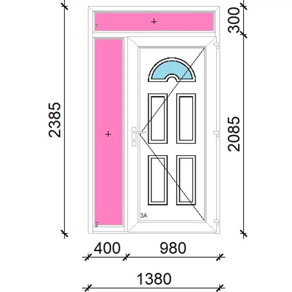 Műanyag bejárati ajtó 140x240 jobbos Miami 1 üveges felül+oldalvilágítóval 5 kamrás fehér