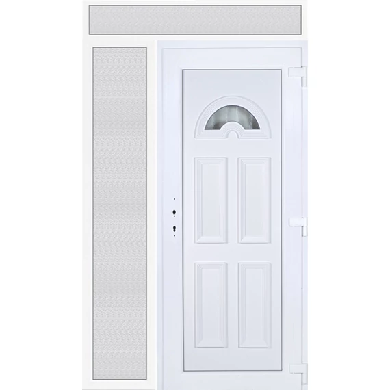 Műanyag bejárati ajtó 140x240 jobbos Miami 1 üveges felül+oldalvilágítóval 5 kamrás fehér
