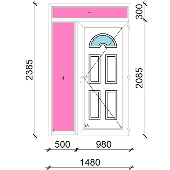 Műanyag bejárati ajtó 150x240 jobbos Miami 1 üveges felül+oldalvilágítóval 5 kamrás fehér