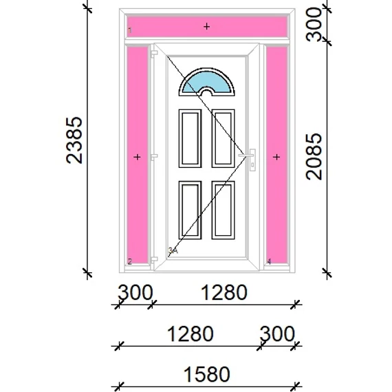Műanyag bejárati ajtó 160x240 balos Miami 1 üveges felül+oldalvilágítóval 5 kamrás fehér