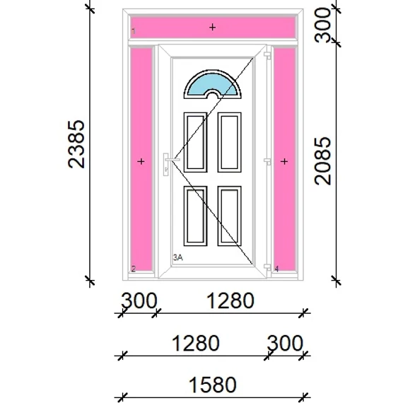 Műanyag bejárati ajtó 160x240 jobbos Miami 1 üveges felül+oldalvilágítóval 5 kamrás fehér