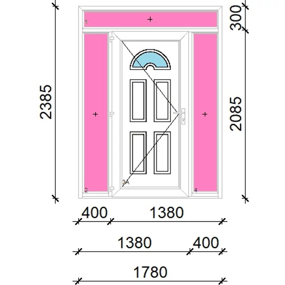 Műanyag bejárati ajtó 180x240 balos Miami 1 üveges felül+oldalvilágítóval 5 kamrás fehér