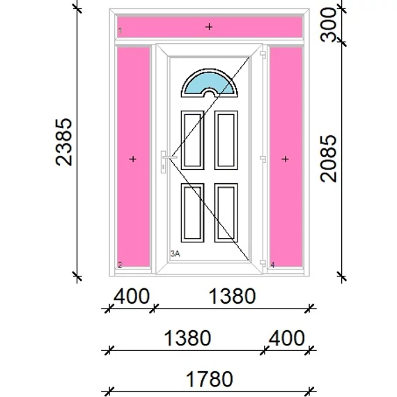 Műanyag bejárati ajtó 180x240 jobbos Miami 1 üveges felül+oldalvilágítóval 5 kamrás fehér