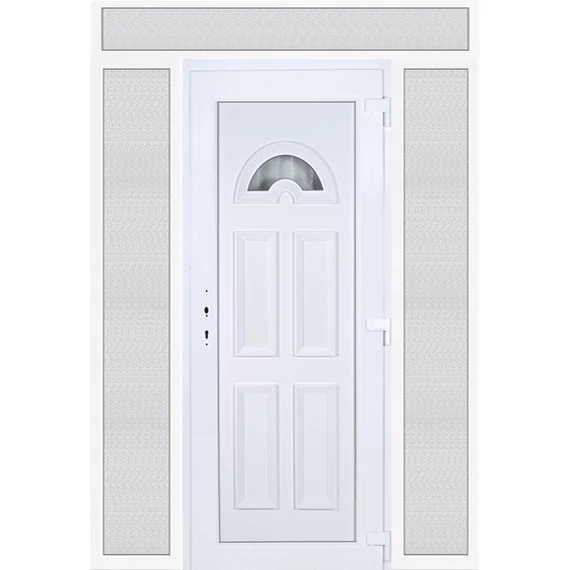 Műanyag bejárati ajtó 180x240 jobbos Miami 1 üveges felül+oldalvilágítóval 5 kamrás fehér