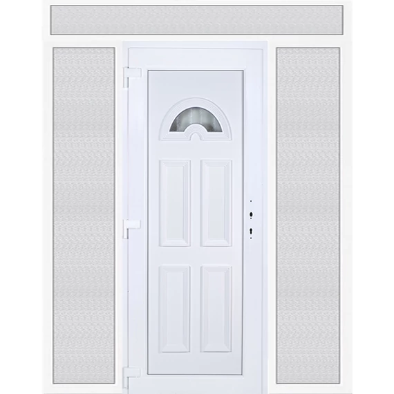 Műanyag bejárati ajtó 200x240 balos Miami 1 üveges felül+oldalvilágítóval 5 kamrás fehér