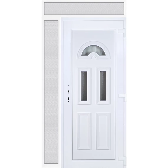 Műanyag bejárati ajtó 130x240 jobbos Miami 3 üveges felül+oldalvilágítóval 5 kamrás fehér