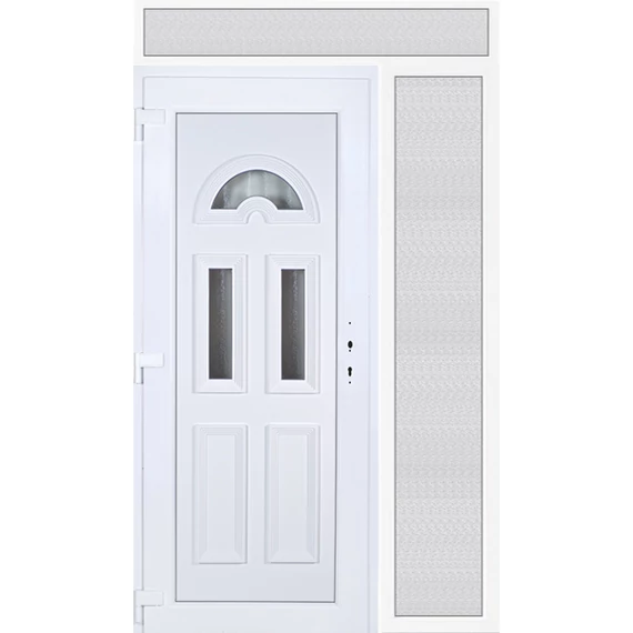 Műanyag bejárati ajtó 140x240 balos Miami 3 üveges felül+oldalvilágítóval 5 kamrás fehér