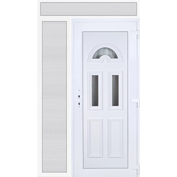 Műanyag bejárati ajtó 140x240 jobbos Miami 3 üveges felül+oldalvilágítóval 5 kamrás fehér