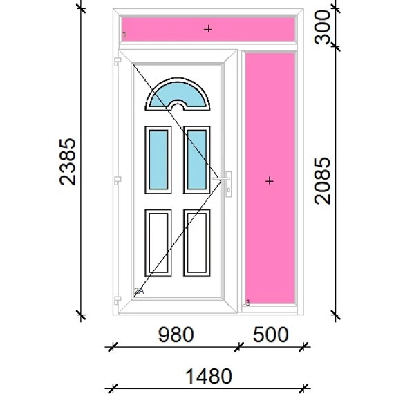 Műanyag bejárati ajtó 150x240 balos Miami 3 üveges felül+oldalvilágítóval 5 kamrás fehér