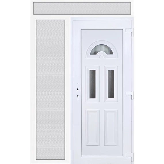Műanyag bejárati ajtó 150x240 jobbos Miami 3 üveges felül+oldalvilágítóval 5 kamrás fehér
