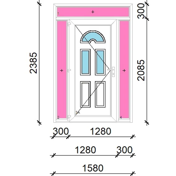 Műanyag bejárati ajtó 160x240 balos Miami 3 üveges felül+oldalvilágítóval 5 kamrás fehér