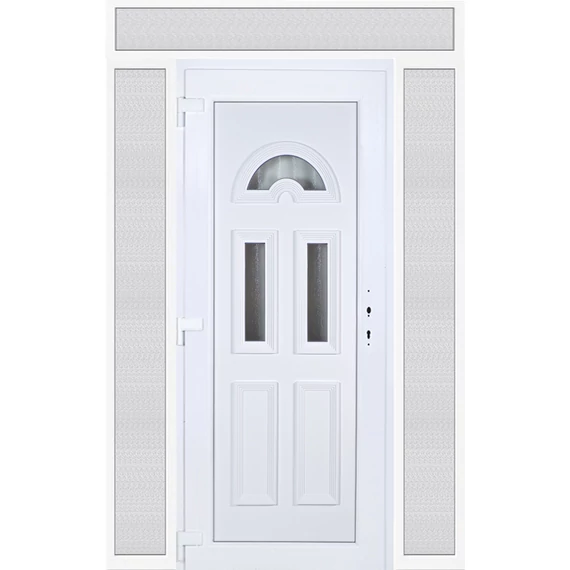 Műanyag bejárati ajtó 160x240 balos Miami 3 üveges felül+oldalvilágítóval 5 kamrás fehér
